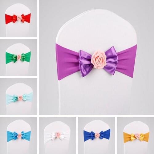 Lycra Chair Sash With Butterly Bow Tie Rose Ball Decor Chair Cover Spandex Band Lycra Sash Party Wedding Decoration