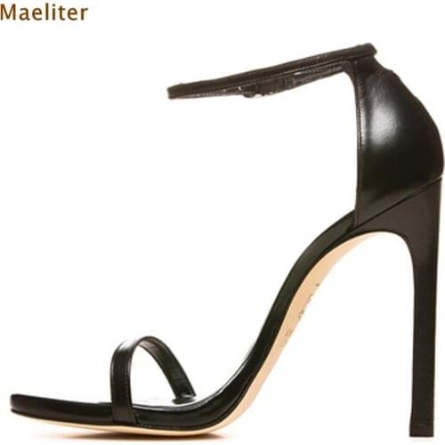 Luxury Brand 2018 Hot Selling Single Strap Summer Sandals Black Nude Stiletto Heel Ankle Buckle Strap Pumps Wrapped Heel Sandal