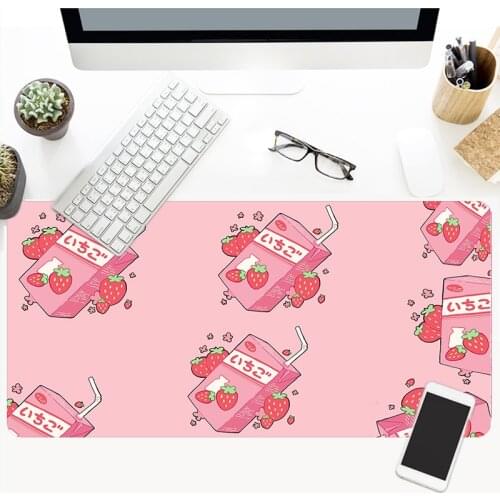 Pink Mouse Pad Kawaii Strawberry Milk Anime Mouse Mat Gaming Mouse Pad PC Desk Accessories Gaming Desk Mat Gift XL Keyboard Pads