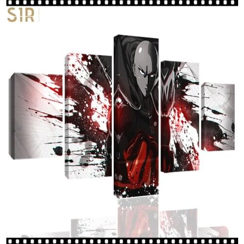 Saitama Wall Art 5 Pieces Canvas Painting One Punch Man Poster Pictures Home Decor Living Room HD Printed Game Poster Anime