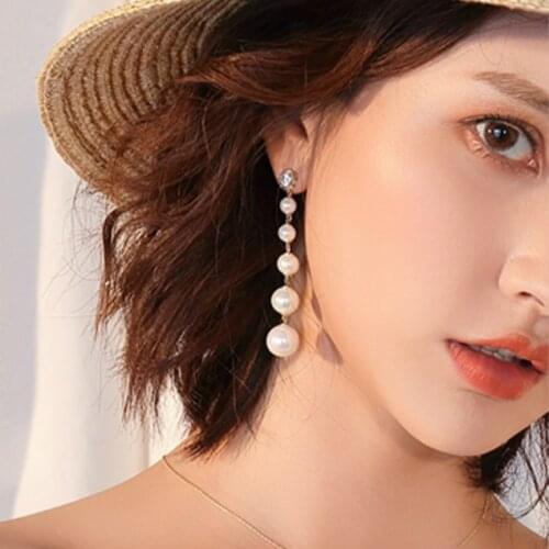 Pearl String Earrings Zircon White Elegant European and American Tassel Pendant Womens Daily Long Earrings Jewelry Gift