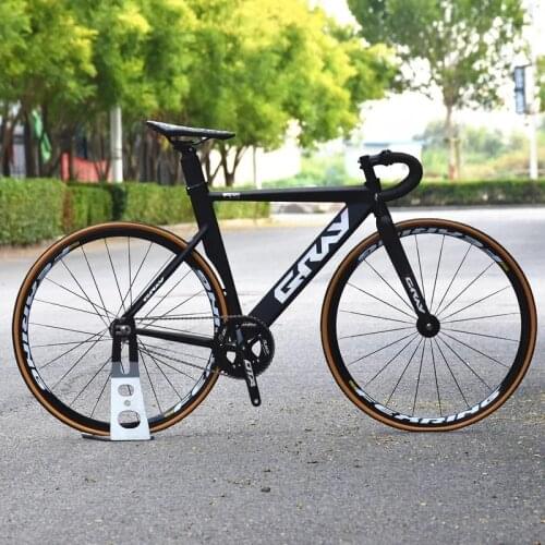 Grey Track Bike Fixie Bicycle Aluminum Alloy Frame OTA 48T Crankset Carbon Fork 700C Single Speed Fixed Gear Racing Flat Spokes