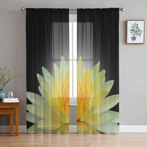 Yellow Lotus Flower Window Curtains Bedroom Modern Drape Sheer Tulle Valances Living Room Kitchen Voile Curtain
