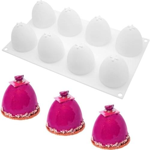 Silicone Mousse Cake Molds 3D Bakeware DIY Mould, 8 Holes Half Egg