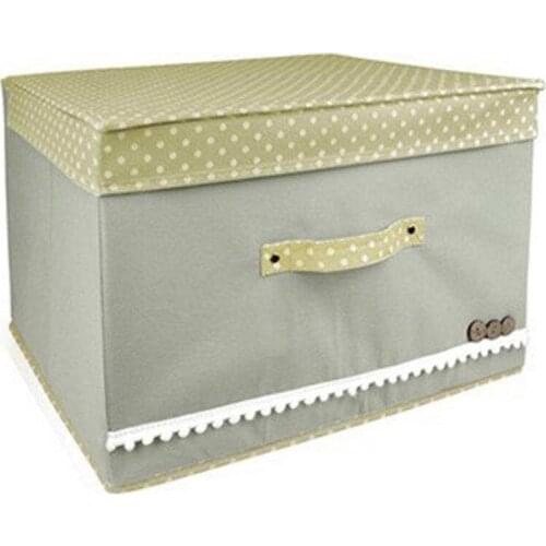 Non-woven fabric foldable grey storage box with magic tape and handle, small size