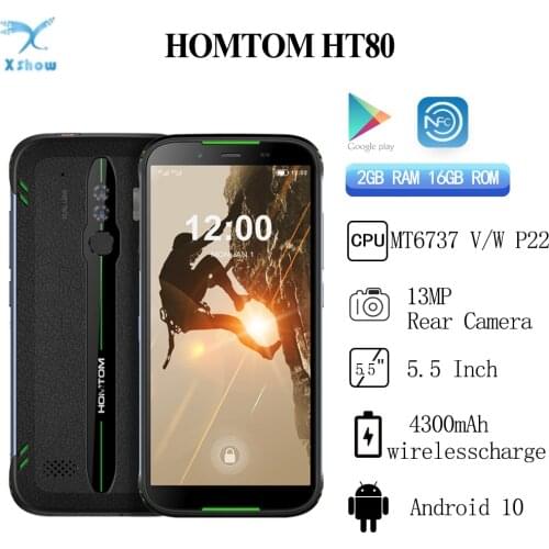 Original HOMTOM HT80 IP68 Waterproof Smartphone 4G LTE Android 10 5.5" 18:9 HD+ MT6737 NFC Wireless charge SOS Mobile phone
