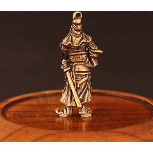 1Pc Handmade Retro Chinese Copper God Of Wealth Guan Gong Figure Statue Home Office Ornament Desk Decoration