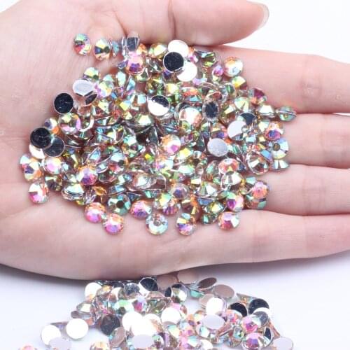 Resin Rhinestones Champagne AB 2mm-6mm Round Flatback Non Hotfix For Nails Art Decoration DIY Craft Wedding Dress