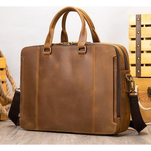Luufan Genuine Leather Men Briefcase Business Shoulder Bag Messenger Bags Large Capacity Laptop Handbag Bag Mens Travel Bags