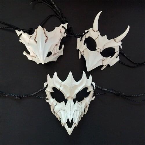 Halloween Decoration Japanese Halloween Resin Mask Half Face Skull Scary Mask Cosplay Decorative Tiger Ye Yaksha Dragon God Mask