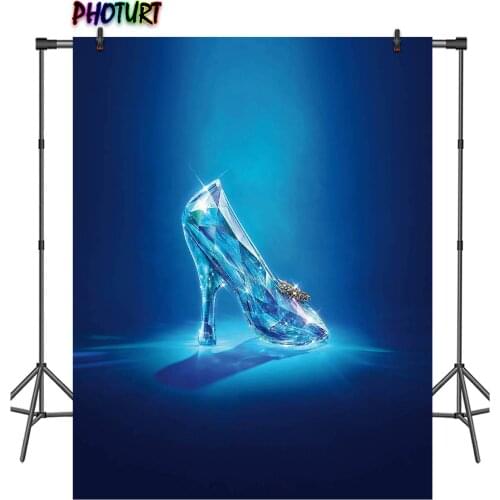 PHOTURT Dreamy Blue Crystal Shoes Backdrops Girls Birthday Party Background Polyester Vinyl Photo Studio Decoration Props