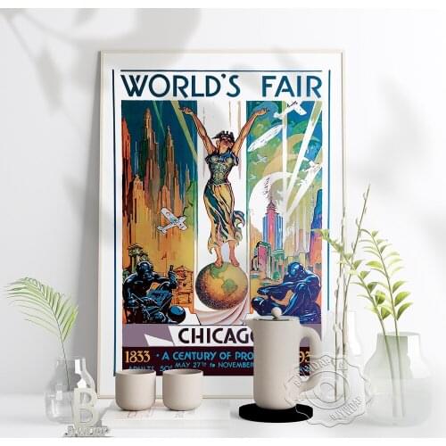 Chicago WorldS Fair Vintage Exhibition Poster, 1833 A Century Of Progress 1933 Canvas Paintings, Nostalgic Home Wall Decor Gift