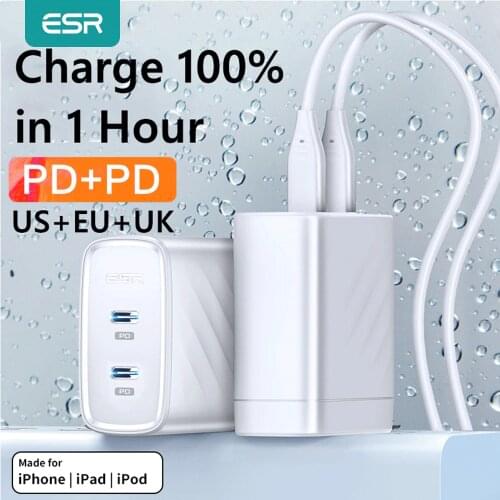 ESR PD Charger 36W Dual Port Protable Travel Charger for iPhone Samsung for iPad Xiaomi Type-c Fast Charging Adapter USB C Ports