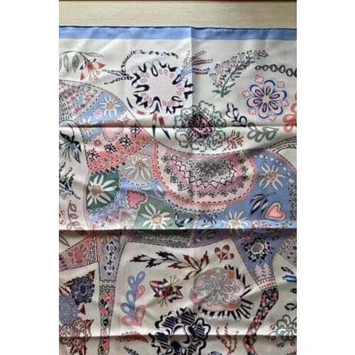 2021 new arrival spring summer blue 100% pure silk scarf twill hand made roll 90*90 cm shawl wrap for women lady