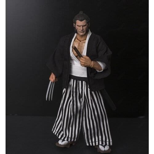 1/12 Scale Japanese Ronin Samurai Striped Kimono Coat Pants Vest Clothing Set for 6in Action Figure Toy