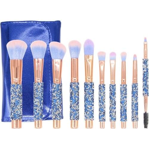 10 New Diamond-Encrusted Makeup Brushes with Blue Diamond Handle, High-End Loose Powder Eyeshadow Brush, Beauty Tools