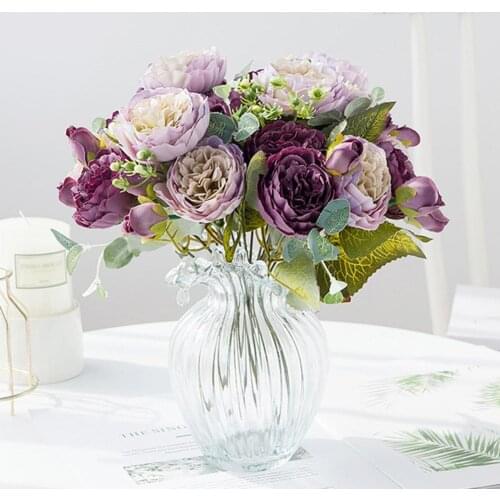 30cm Rose Pink Silk Peony Artificial Flowers Bouquet Cheap Fake Flowers for Home Wedding Decoration indoor Home Decoration