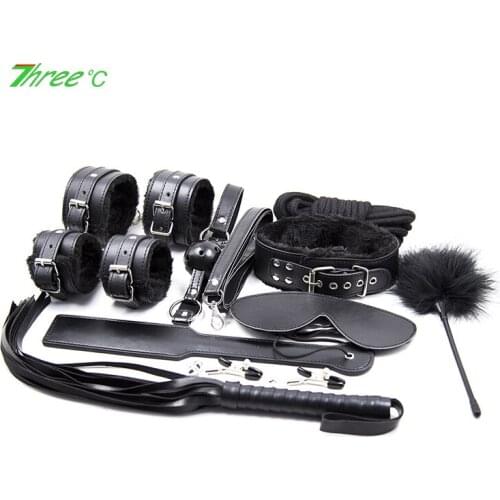 10 Pcs/set Adults Erotic Toys Kits Sex Products SM Game Sex Bondage Set Handcuffs Nipple Clamps Gag Whip Rope Toys For Couples