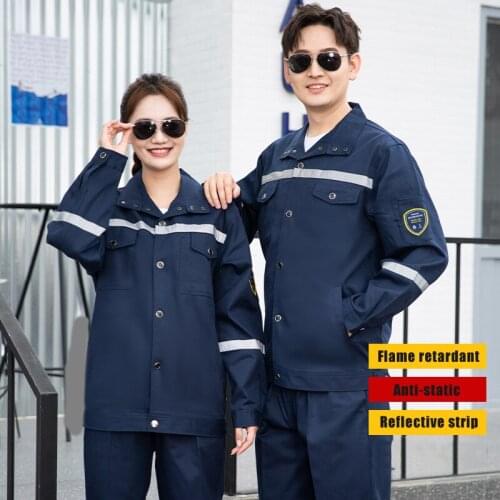 100%Cotton Anti-static Flame Retardant Work Uniform MenWomen Welding Suit Work Clothing Reflective Safe Miner Mechanic Coveralls