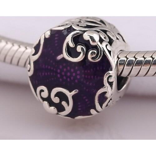 Authentic S925 Bead Purple Enamel Regal Beauty Charm fit Lady Bracelet Bangle DIY Jewelry