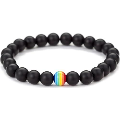 Eakvalin Black Frosted Turquoise Men Bracelets Tiger Eye Bracelet Rainbow Hand Chain Unisex Geometric Couple Bangles Fashion