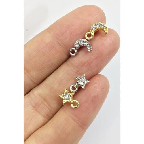 Eruifa 10pcs 5 star/5 moon Earring Stud Connctor Rhinestone gold/Silver plated Zinc alloy Jewelry DIY Necklace Bracelet Earrings