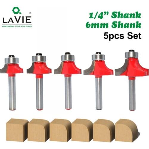 5pcs 6mm 1/4" Shank Corner Round Over Router Bit with Bearing Cleaning Flush Milling Cutter for Wood Woodworking Tool MC01065