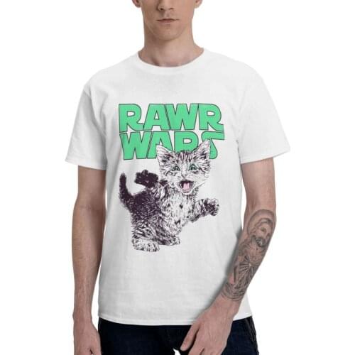 Kawaii Rawr Wars Cat T Shirt Mens 100% Cotton Print T-shirts Graphic Tshirt Short Sleeve Pet Lover Tee Top