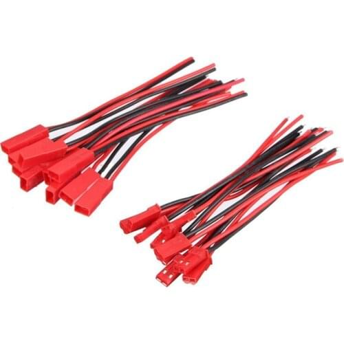Hot 10 Pairs 2 Pin JST Plug Socket Connector M to F 110mm Cable Wire Red Black