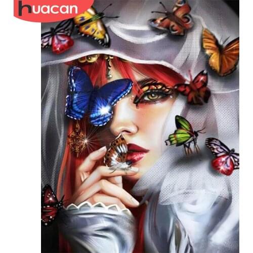 HUACAN Painting By Number Butterfly Girl Modern DIY Frame Handpainted Canvas Coloring By Numbers Woman Portrait For Home Decor