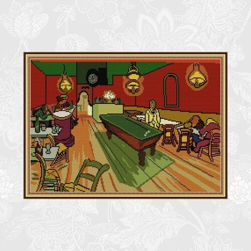 Van Gogh-The Night Cafe Pattern Cross Stitch Printed Canvas DIY Handmade Embroidery Sets for Needlework DMC Cotton Thread Crafts
