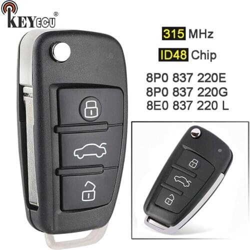 KEYECU 315MHz ID48 8E0 837 220 L / 8P0 837 220 E / G Upgraded Folding Flip 3 Button Remote Car Key Fob for Audi A4 S4 A3 TT