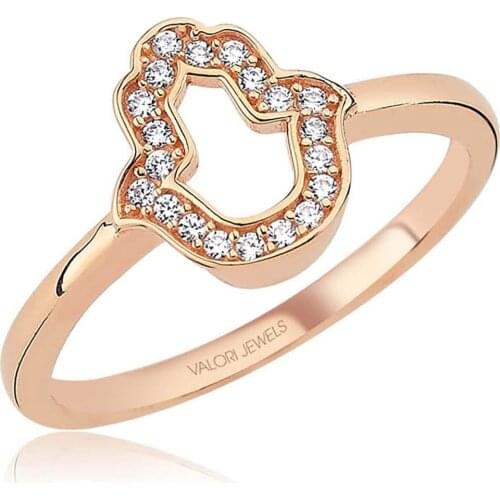 Valori Jewels Pure Hamsa, Zirconia White Gemstone, Rose Gold Plated, Sterling Silver Ring