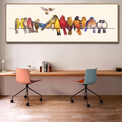 Colourful Birds on Wire Cute Animal Canvas Painting Abstract Posters and Prints Modern Wall Pictures for Living Room Home Decor
