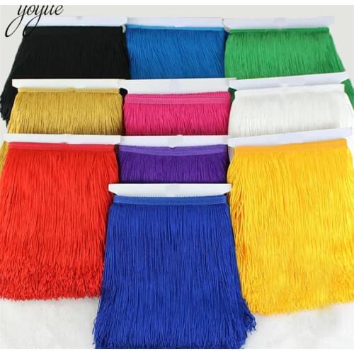 YOYUE 10meter/lot 25cm Wide Lace Fringe Trim Tassel Fringe Trimming For Latin Dress Stage Clothes Accessories Lace Ribbon Tassel