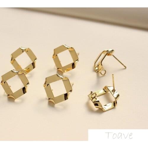 Square Hollow Copper Bag 18K Real Gold Silver Stud Earrings Handmade Earrings Material Accessories