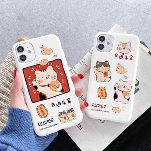 Cute Cartoon Lucky Cat Animals Phone Case For iPhone 11 Pro 12 13 Pro Mini Max X XR XS SE 2020 7 8 6 6s Plus 5 5S TPU Back Cover
