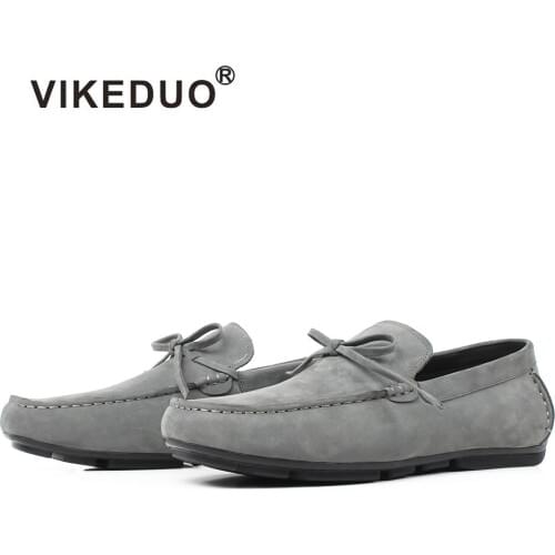 Vikeduo Mens Summer Doug Shoes 2019 Gray Bownot Soft Males Shoe Casual Sports Leather Zapatos Masculino Solid Fashion Sapatos