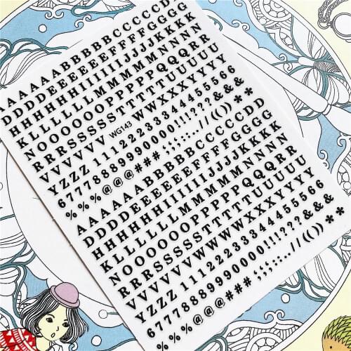 WG-140 WG-143 WG-154 WG-169 English alphabet letter 3D Back glue Nail Art Stickers Decals Sliders Nail ornament decoration