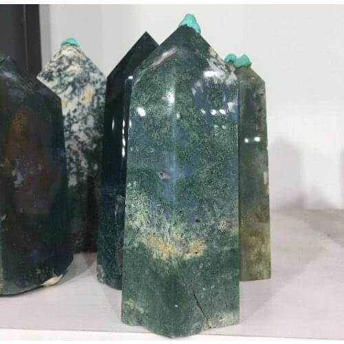 Natural Large Moss Agate Tower Chakra Healing Gemstone Obelisk Home Decor 1pc