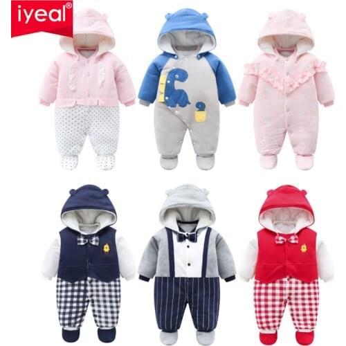 IYEAL Newborn Baby Girl Clothes Cotton Baby Boy Rompers Winter Fashion Kids Infant Outerwear Thick Warm Hooded Toddler Jumpsuits