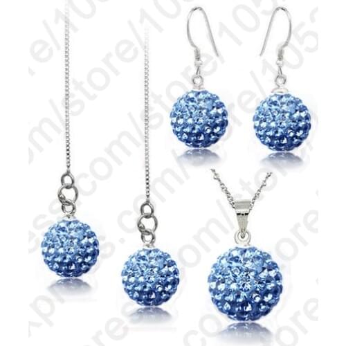 Wholesale Jewelry Sets 925 Sterling Silver 10MM Austrian Crystal Disco Ball Beads Necklace Chains Earring Ear Thread