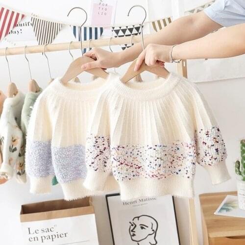 Baby Girls Sweaters Autumn New Arrival High Quality Sweaters for Girl Fashion Splice Sweater Korean Lantern Sleeve Kids Pullover