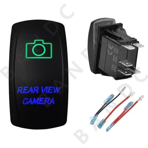 REAR VIEW CAMERA Rocker Switch 5P ON-OFF SPST Laser Etched Illuminated Green&Blue Led for Car Boat Marine ARB RV UTV,Jumper Wire
