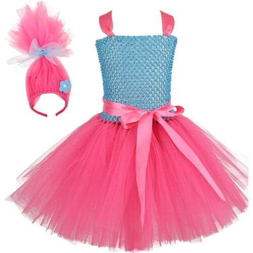 Girls Trolls Tutu Dress Baby Girl Birthday Party Poppy Costumes Toddler Child Dress Up Troll Frocks Princess Halloween Costumes