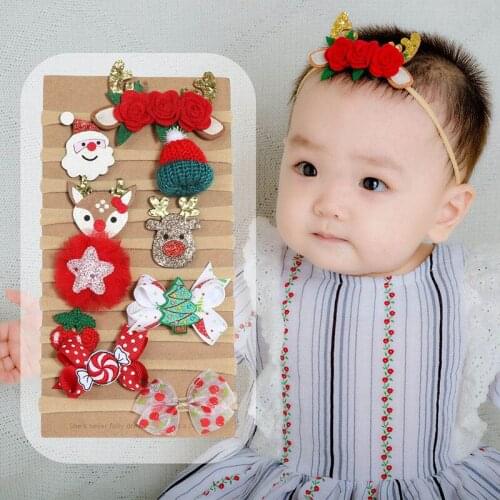 10pcs/lot Baby Christmas Headbands Cute Cartoon Reindeer Glitter Bows Elastic Hair Bands for Baby Girls Newborn Hair Accessories
