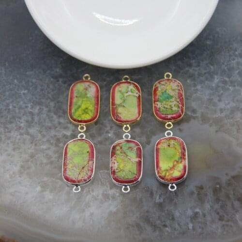 Rectangle Natural Emperor Stone Slice Slab Two-color Connector,Sea Sediment Imperial Jaspers Necklace DIY Jewelry Gift For Women