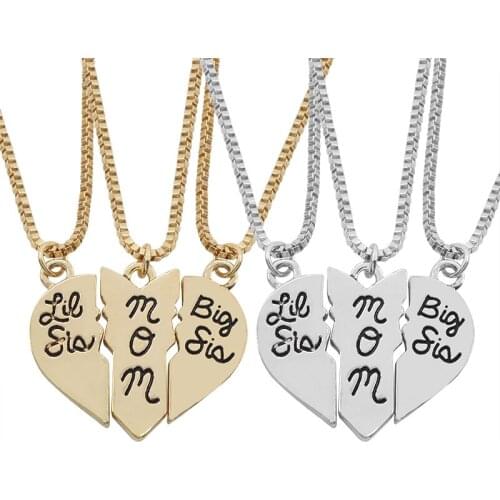 Retro 3-piece Family Necklace Heart-shaped Stitching Carving Black Letter Pendant Alloy Fashion Men And Women Jewelry Gift Hot