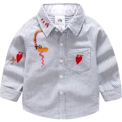Baby Boys Shirts Spring Autumn Kids Korean Striped Lapel Blouse for Boy Toddler Clothing Childrens Embroidery Handsome Shirts