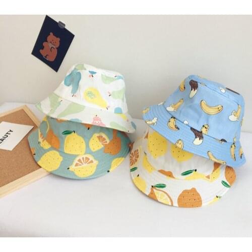 Cartoon Lemon Fruit Print Baby Hats Children Summer Cotton Sunscreen Hat 2-7ears Boys Girls Sunshade Caps